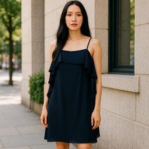 DKNY Women's Navy Blue Spaghetti Strap with Sheath Cape Dress 8